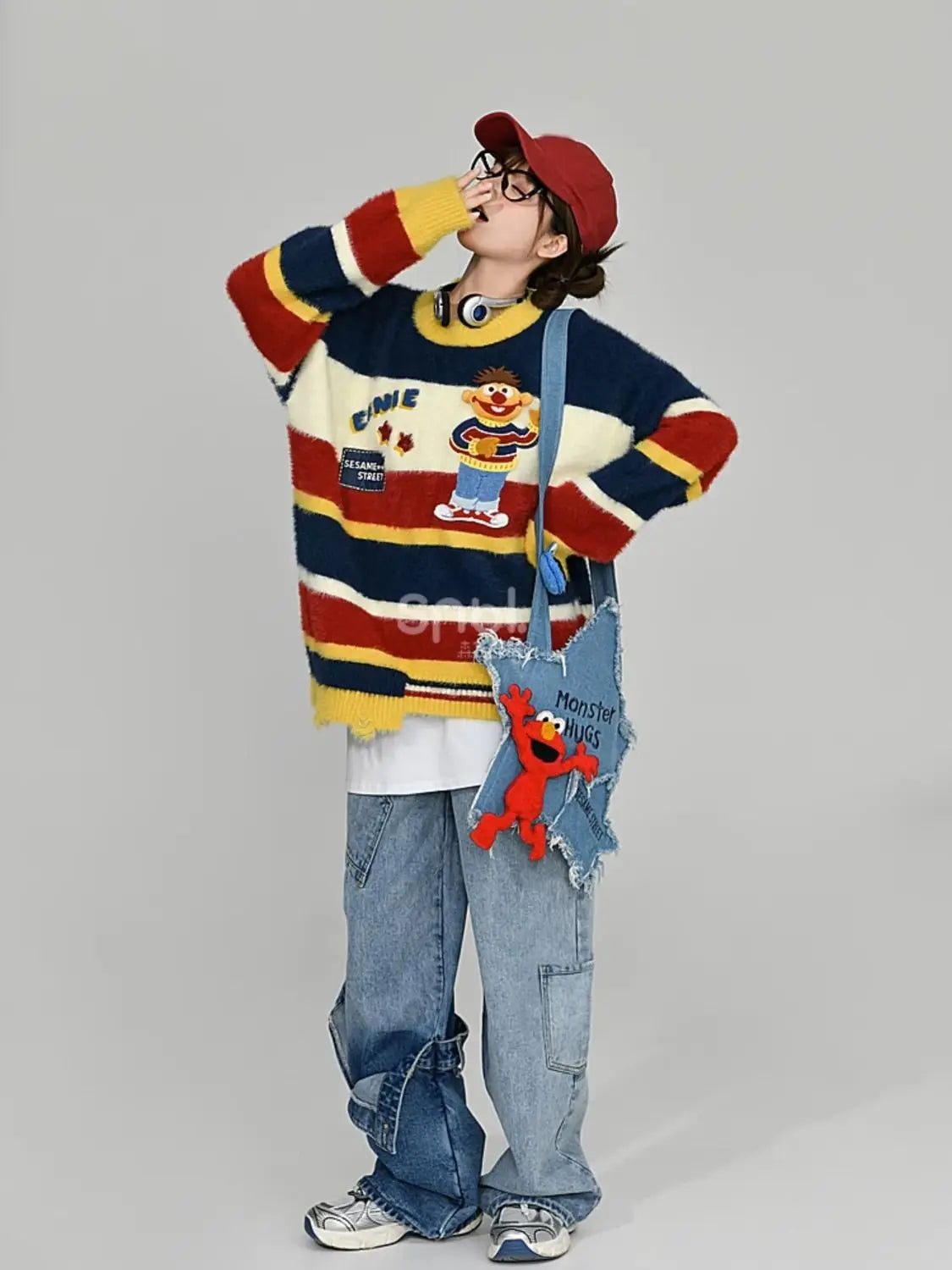 2024 autumn/winter new retro sweater paired with Harajuku pattern t-shirtoversized t-shirt professional choice for warm lining Street King Limited