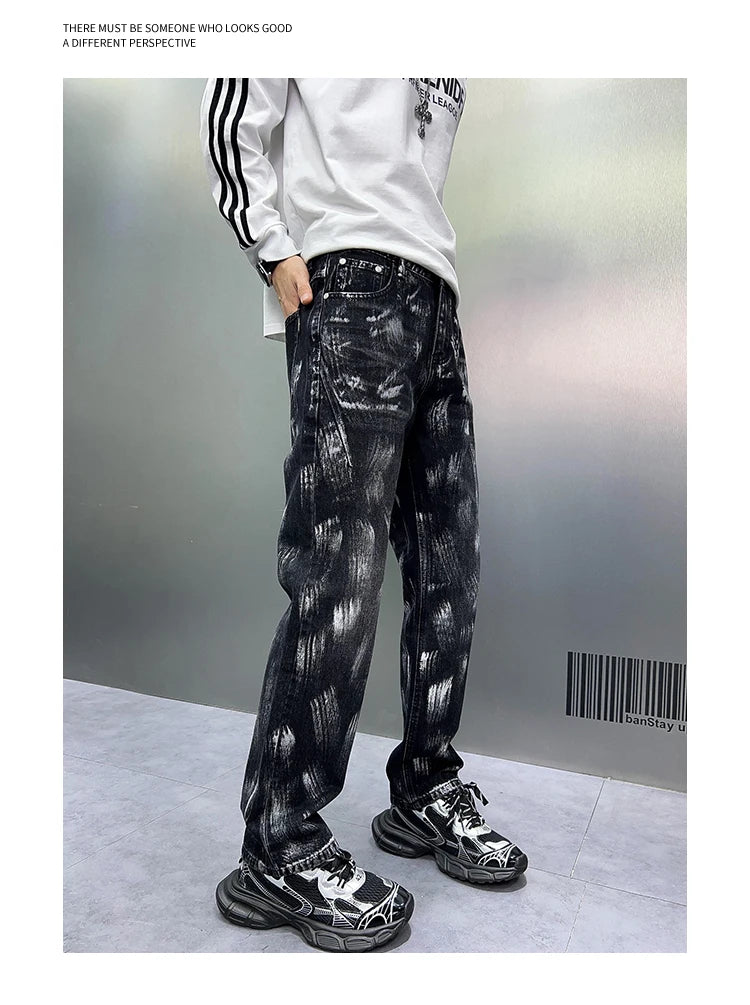 2024 y2k fashion streetwear wide leg denim pants men loose straight jeans high street spring autumn graffiti baggy trousers unique jeans style 947
