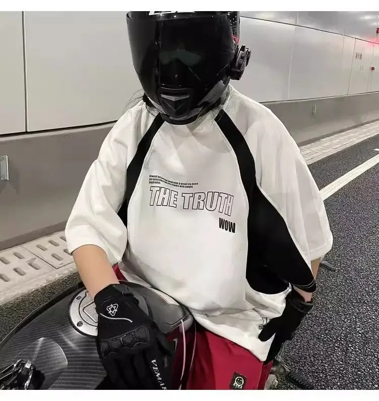 2024 Summer New American Men and Women Trend Hip Hop Letter Print Round Neck Short Sleeve Couple Loose Motorcycle T-shirt Top Street King Limited