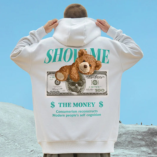 Money Bear Print Fleece Hoodies For Men Autumn Hip Hop Hooded Sweatshirts Unisex Pullovers Streetwear y2k Hoodie Tracksuit Homme Street King Limited