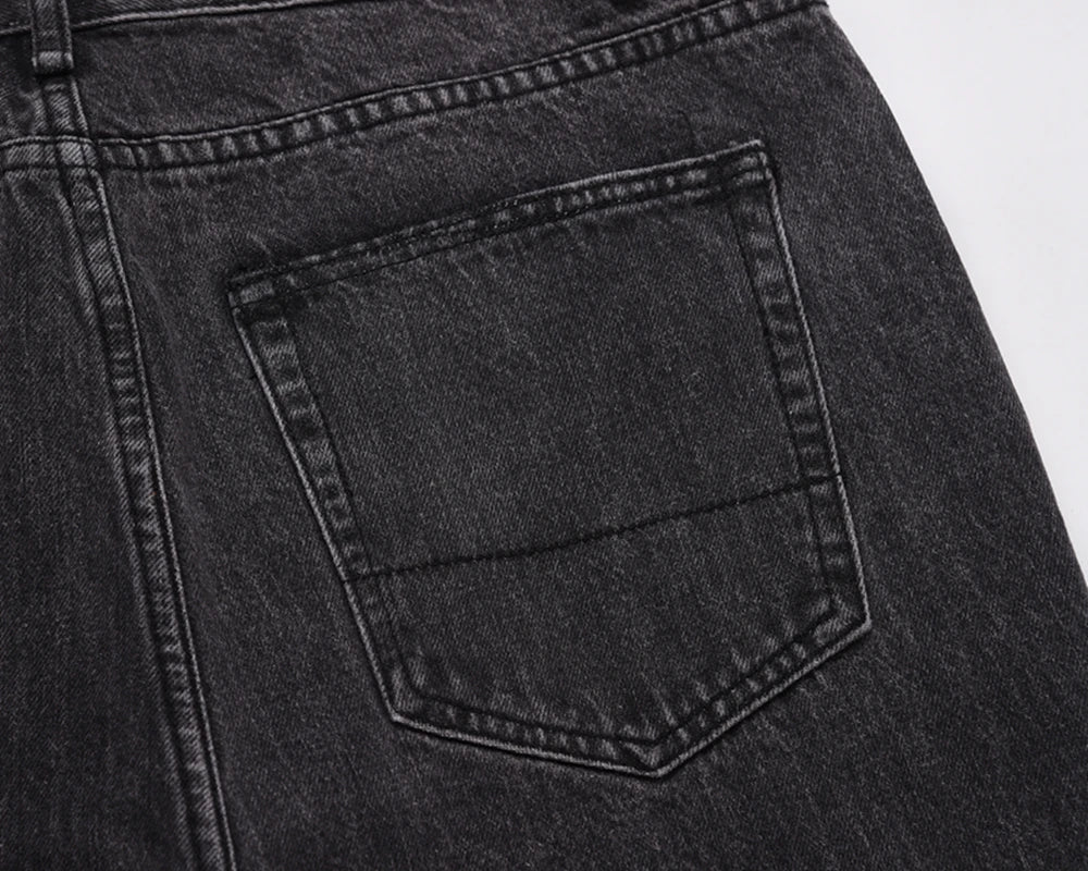 retro pu leather butterfly embroidery black jeans for men straight patchwork casual baggy denim pants loose jean trousers unique jeans style 1273