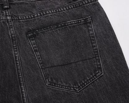 retro pu leather butterfly embroidery black jeans for men straight patchwork casual baggy denim pants loose jean trousers unique jeans style 1273