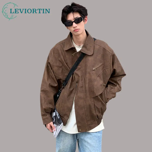 mens autumn lapel zipper short jacket hip hop turn down collar casual solid color bomber short jacket coats unisex streetwear casual urban shorts