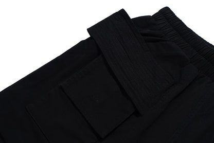 ro style double pockets drawstring wide leg cargo pants for men and women straight black baggy trousers oversized unique cargo style 4153