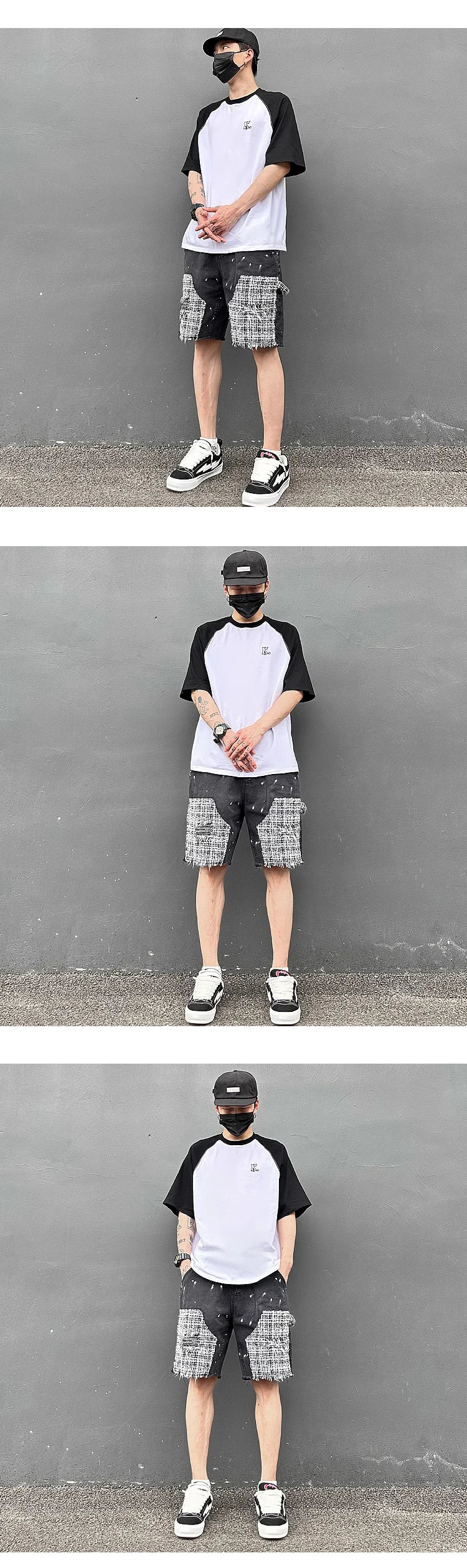 ripped holes patchwork denim jeans shorts mens high street straight short jeans hip hop streetwear casual short joggers pants unique joggers style 5214