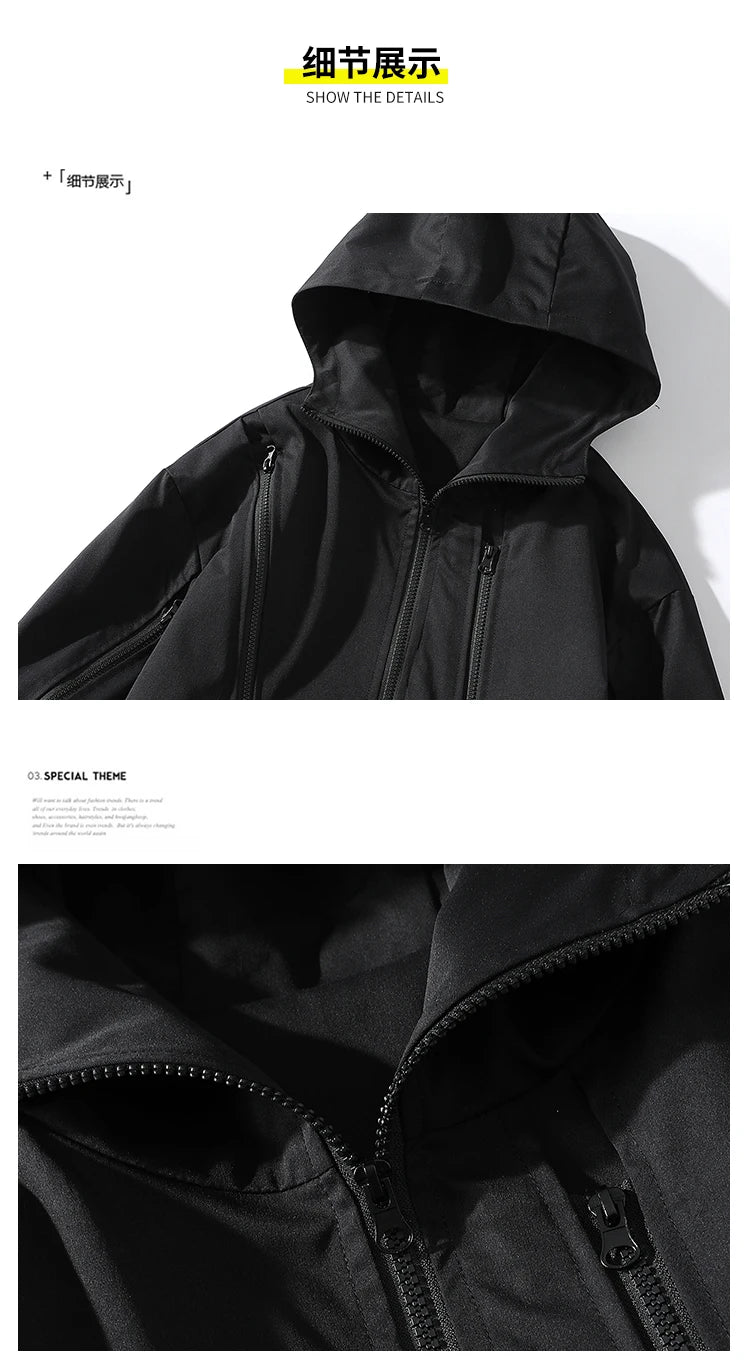 men workwear coat casual strip hoodids jacket unisex fashion hooded zipper tops outwear breathable waterproof windproof workwear unique default style 237