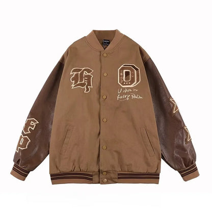 american retro mens baseball uniform street harajuku patchwork leather loose jackets color block towel embroidery trend coats unique default style 2937
