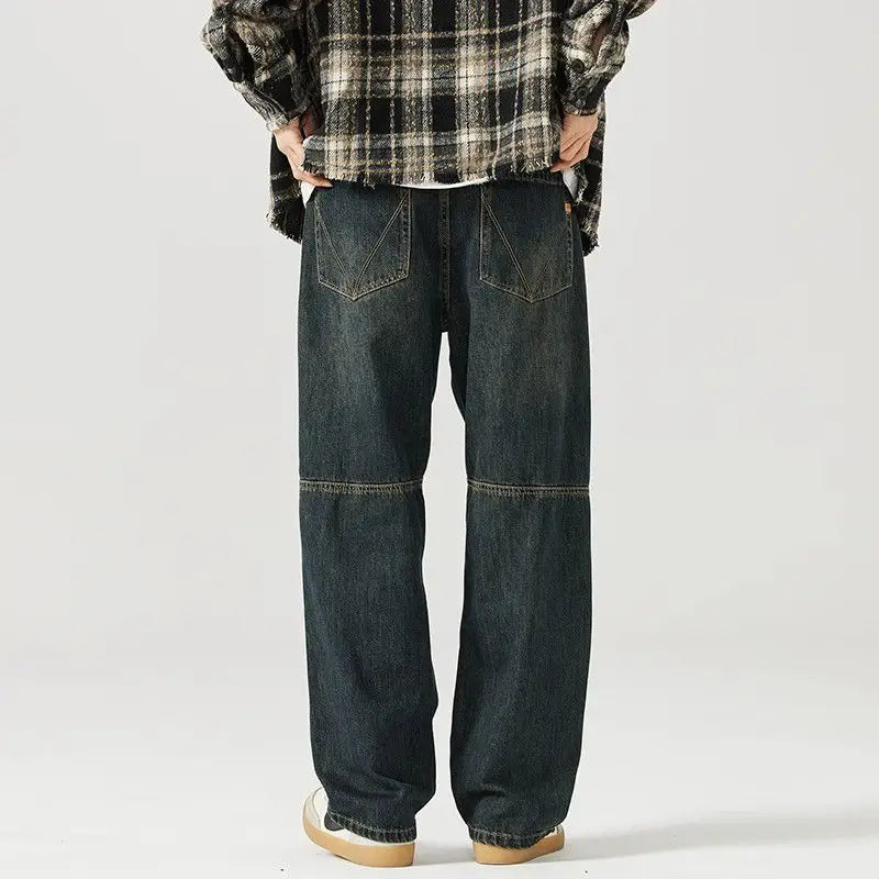 american style new retro heavy duty washed straight leg jeans for men and women simple and loose trendy wide leg casual pants stacked flare jeans