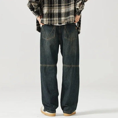 american style new retro heavy duty washed straight leg jeans for men and women simple and loose trendy wide leg casual pants stacked flare jeans