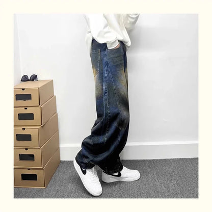 autumn hip hop graffiti painted baggy jeans mens y2l streetwear wide leg denim pants punk fashion distressed gradient jean unique jeans style 278