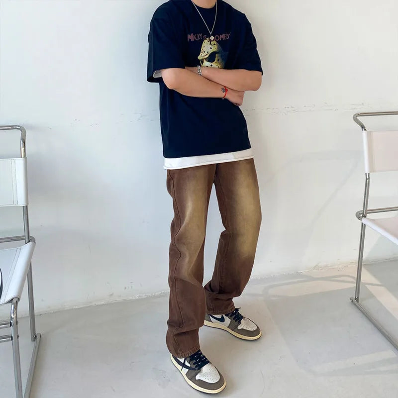 Brown Baggy Jeans Men Fashion Retro Casual Straight Jeans Men Streetwear Korean Hip Hop Denim Pants Mens Trousers S-2XL Street King Limited