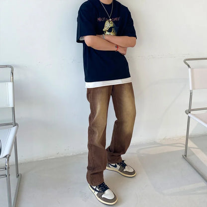 Brown Baggy Jeans Men Fashion Retro Casual Straight Jeans Men Streetwear Korean Hip Hop Denim Pants Mens Trousers S-2XL Street King Limited
