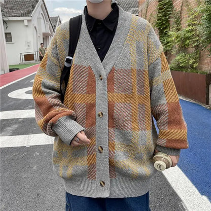 2023 British Retro Cardigan Sweater New Korean Harajuku Academic Knitted Sweater Pullover Hip Hop Streetwear Loose Knitwear Tops Street King Limited