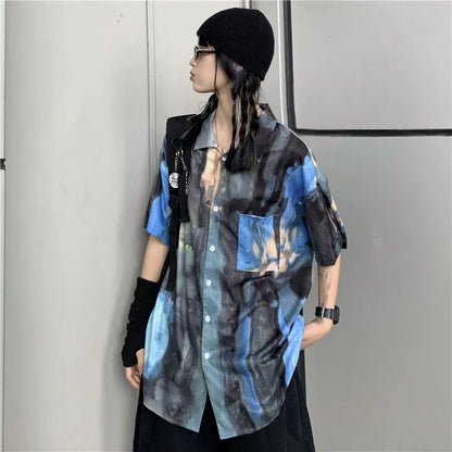 Korean style shirts for men and women 2024 new summer design niche retro tie-dye shirts loose short-sleeved tops trendy y2k tops Street King Limited