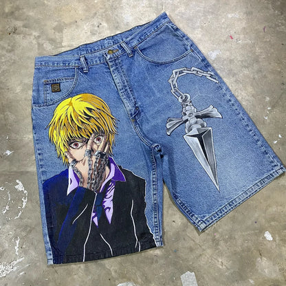 popular casual rem print sweatpants fashion y2k baggy jeans wide leg denim shorts pants harajuku streetwear trouser men clothing unique joggers style 3914