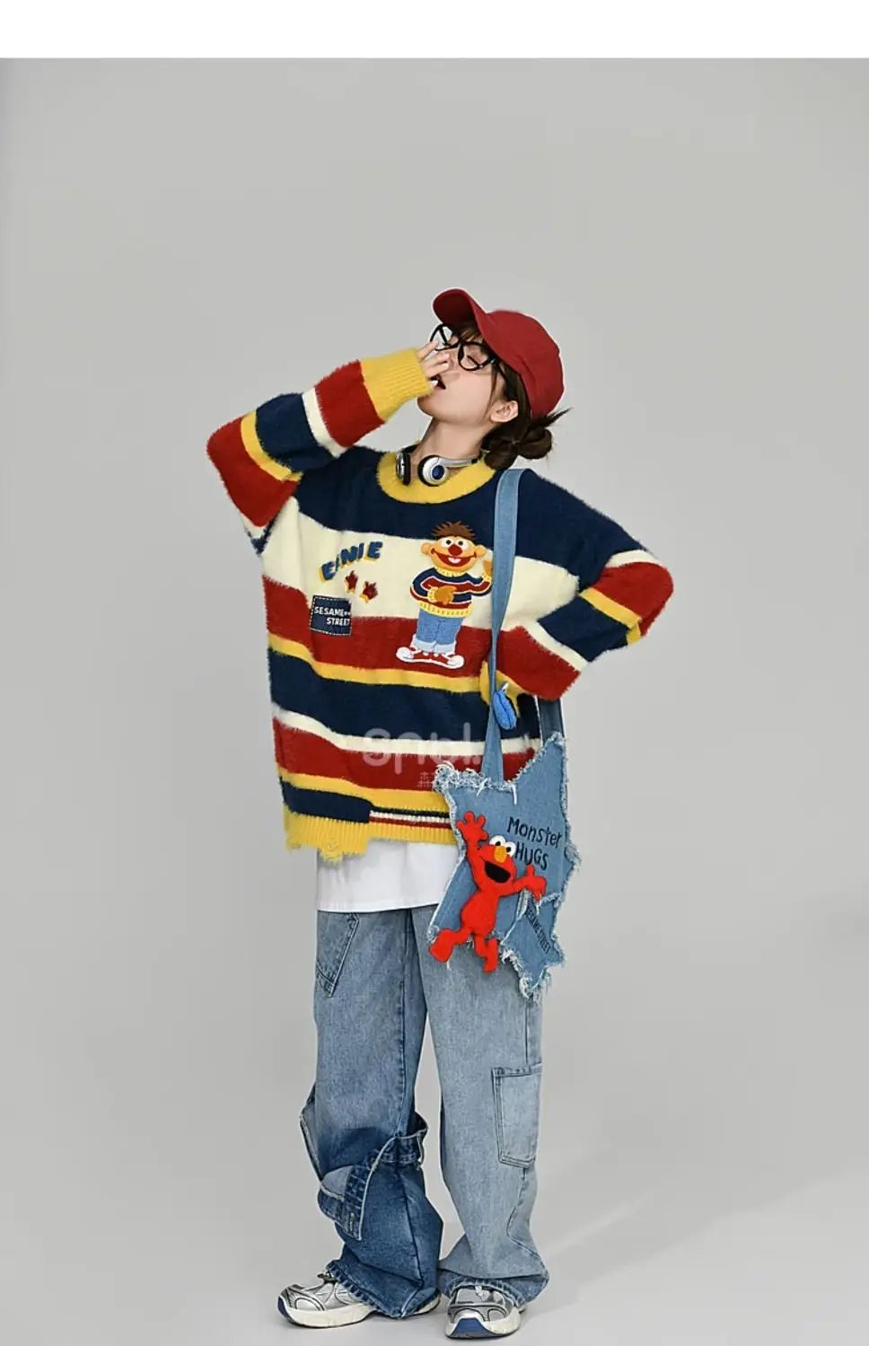 2024 autumn/winter new retro sweater paired with Harajuku pattern t-shirtoversized t-shirt professional choice for warm lining Street King Limited