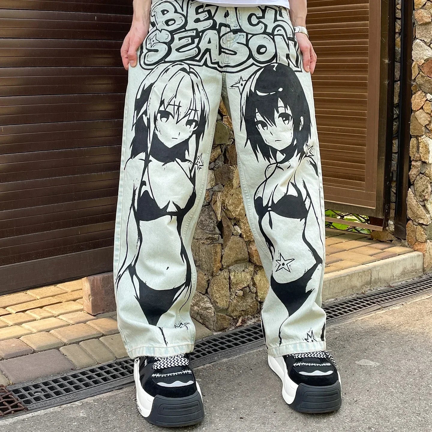 harajuku sunny sexy girl anime print baggy jeans new style wide leg trouser y2k popular streetwear men women high waist pants unique jeans style 4194
