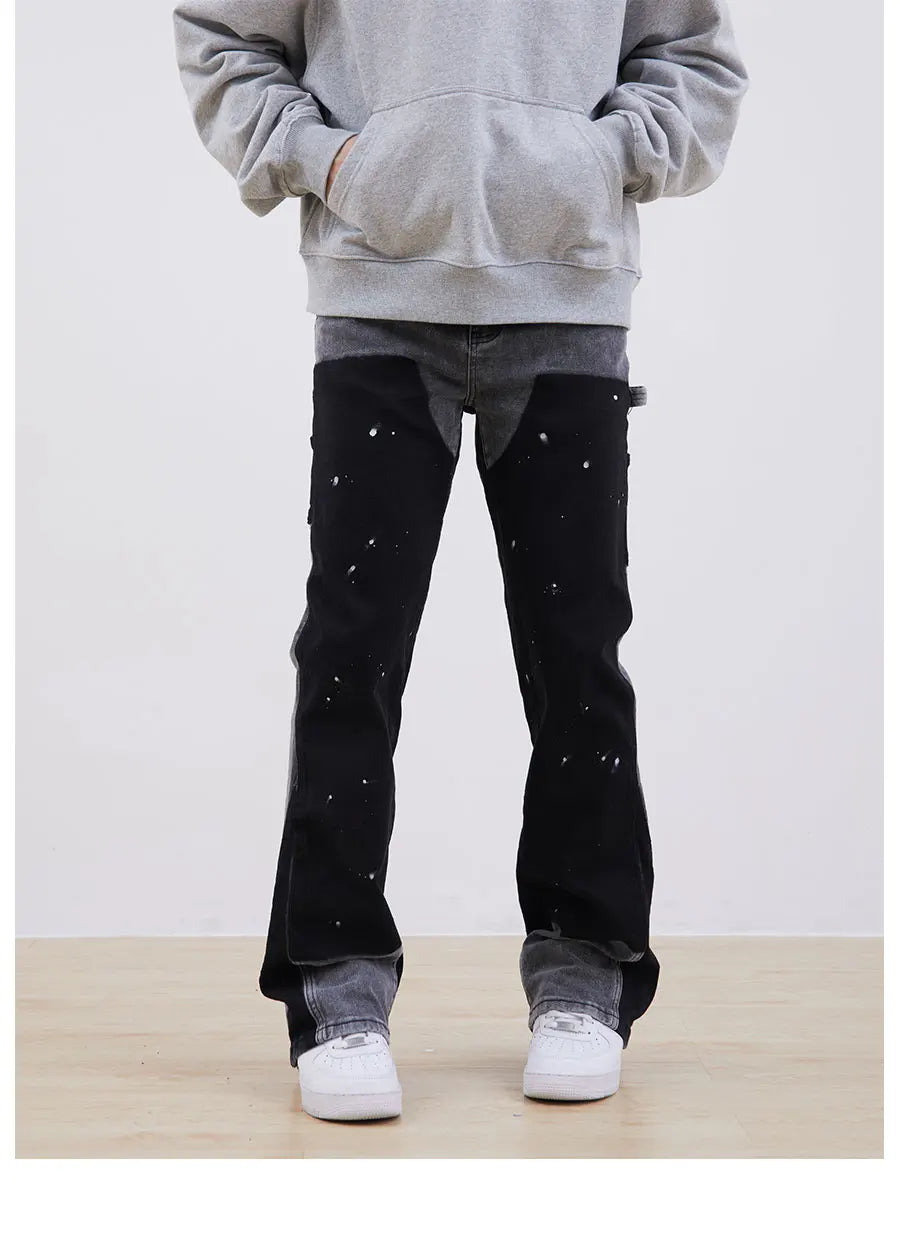 streetwear cleanfit double knee graffiti baggy pants jeans y2k vintage flare denim pants men patchwork patches for women clothes unique jeans style 127