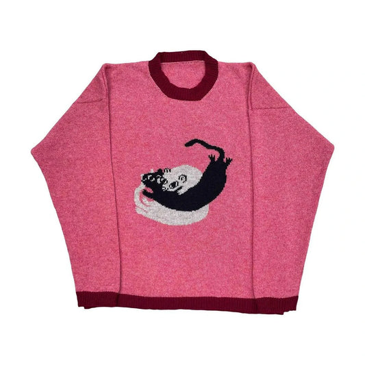 Y2K Women's Sweater Clothing Vintage Knitted Wool Sweater Jumper Round Neck Stripe Cute patterns Round Neck Long Sleeve Clothing Street King Limited
