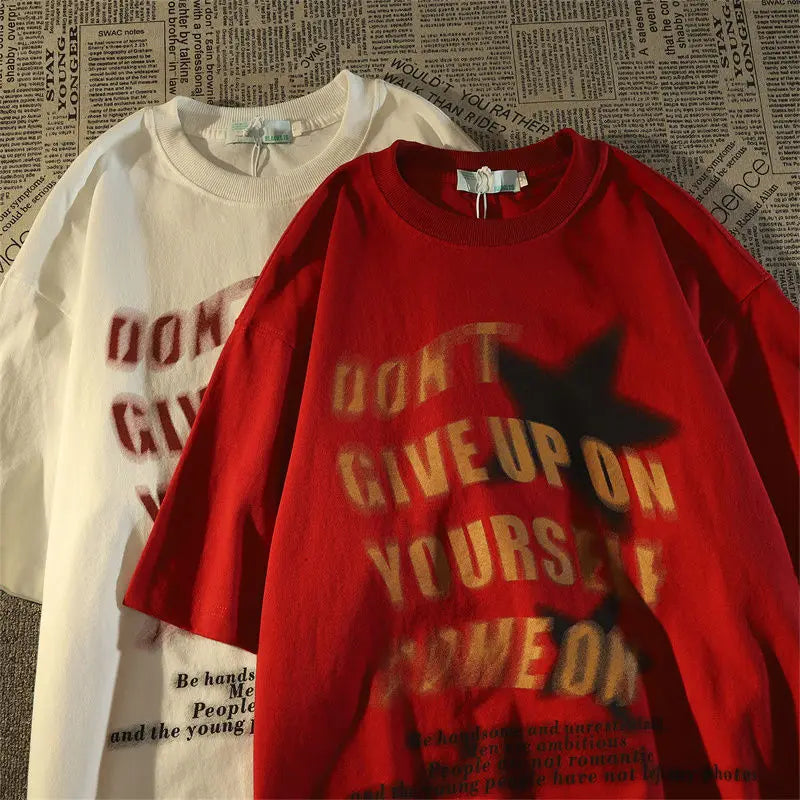 Heavy cotton short-sleeved T-shirt men's spring and summer loose European and American style high street hiphop T-shirt tops emo Street King Limited