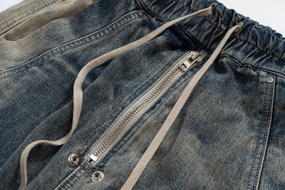 RO Style Gradient Ribbons Multi-pockets Drawstring Jeans for Men Harajuku Streetwear Baggy Y2K Denim Trousers Oversized Cargos Street King Limited