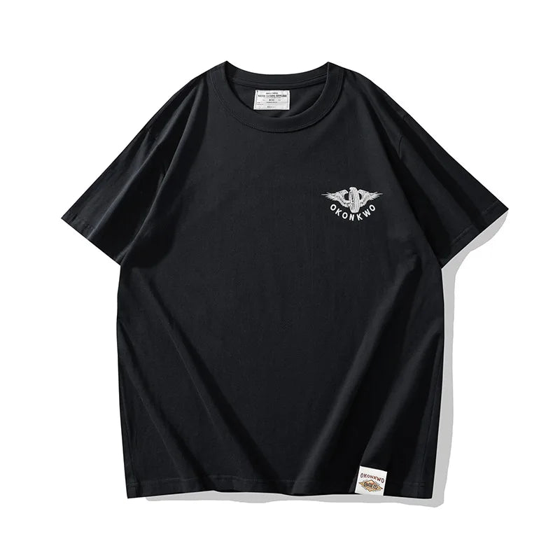 New Summer Fashion Vintage Men Street Flying Wheel Print T-shirt Round Neck Thick Short Sleeve Casual T-Shirt 100% Cotton Street King Limited