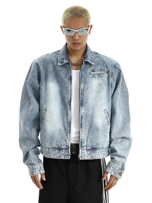 wide shoulder harajuku denim jacket coat mens fashion hip hop distressed washed jeans outerwear casual streetwear jeans jackets vintage washed jeans