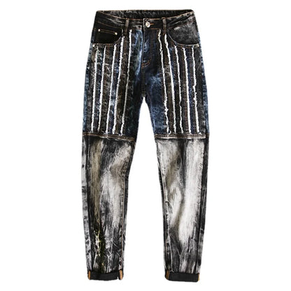 fashion distressed washed ripped destroied denim jean pants mens zipper skinny biker jeans hip hop streetwear slim pants joggers unique joggers style 185
