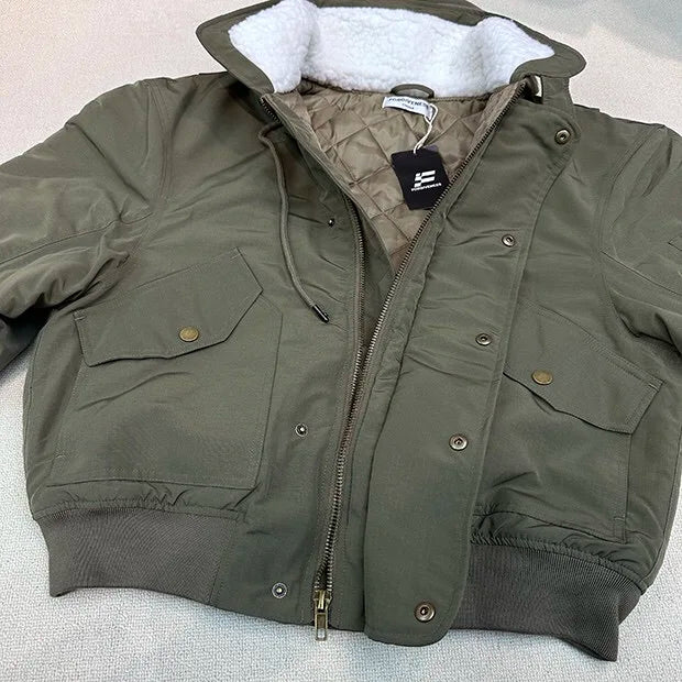 2024AW new cotton dress solid color hooded multi-pocket jacket Street King Limited