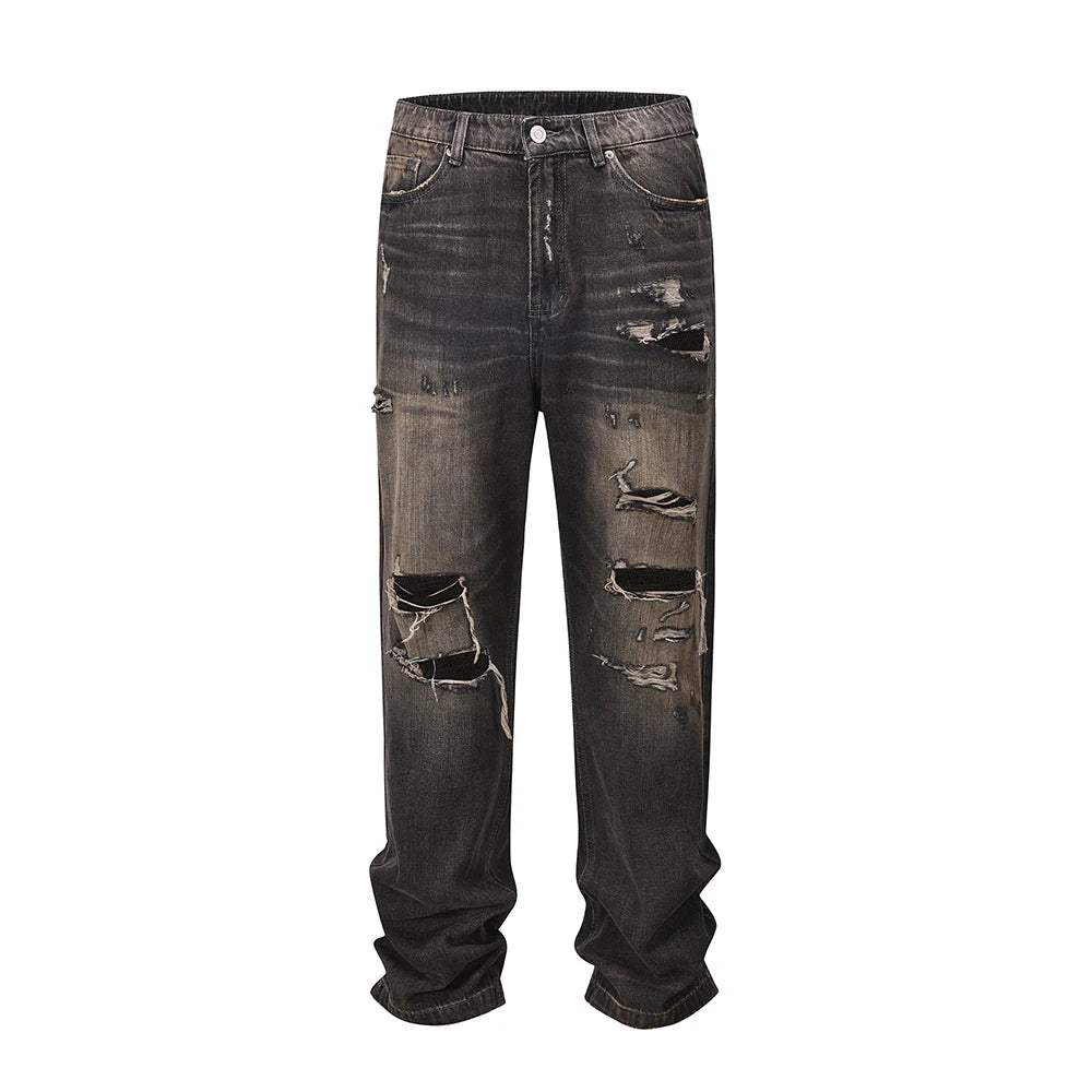 streetwear frayed hole distreesed ripped baggy jeans for men and women pantalones hombre y2k casual denim trousers oversized denim street jeans