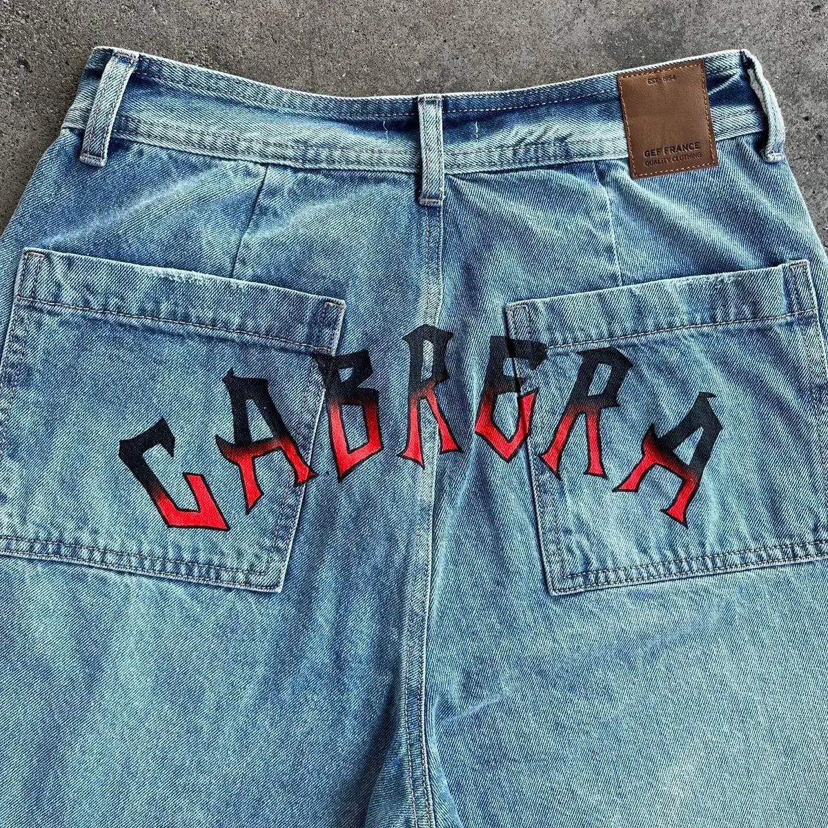 harajuku high street y2k baggy jeans punk popular print wide leg denim pants jeans streetwear trouser men clothing unique jeans style 1982