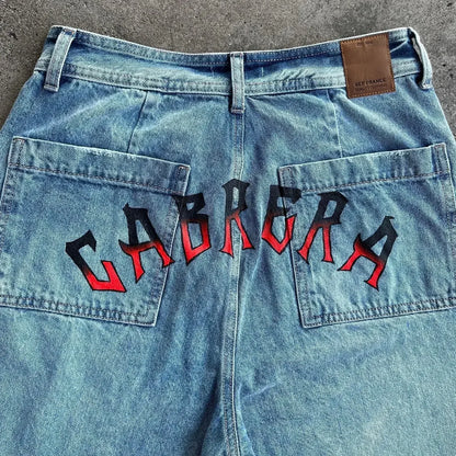 harajuku high street y2k baggy jeans punk popular print wide leg denim pants jeans streetwear trouser men clothing unique jeans style 1982