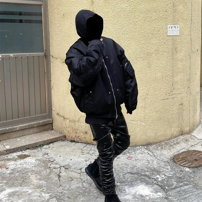 undermycar 2023 new high street fashion brand high quality multi pocket flight jacket cotton coat black urban fashion pants