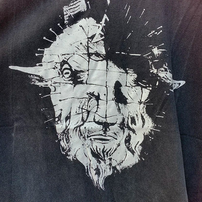 Ox Head Lion Face Printing SAINT T-shirt Men Woman High Quality High Street Vintage Casual Loose Wash Black Tops Tee Street King Limited