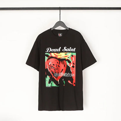 Saint T-shirt Summer Men Woman High Quality Street Hip Hop Chaopai Lovers Loose Casual O-Neck Wash Top Tees Street King Limited