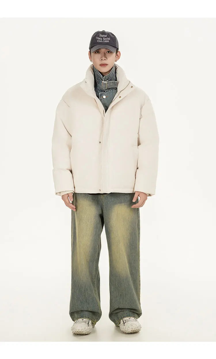 Winter Splice Denim Cotton-padded Jacket Men Women Stand Collar Fashion Loose Casual Thicken Warm Parkas Jacket Boyfriend Coat Street King Limited