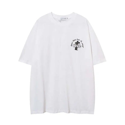 Summer cross printed short-sleeved T-shirt for male and female students loose couple American high street trendy ins couple tops Street King Limited