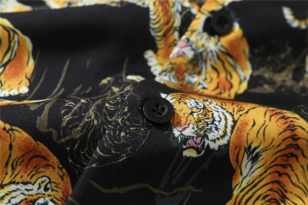 Dark Icon Tiger Print Street Fashion Men's Shirt 2021 Summer Polo Shirt Thin Material Hawaiian Shirt Male Blouse Street King Limited