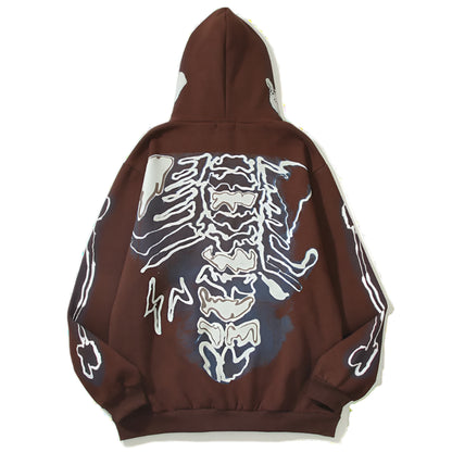 Mens Hip Hop Hoodie Jacket Fashion Y2K Skull Printed Full Zip Hooded Fleece Sweashirts Harajuku Casual Punk Streetwear Hoodies Street King Limited
