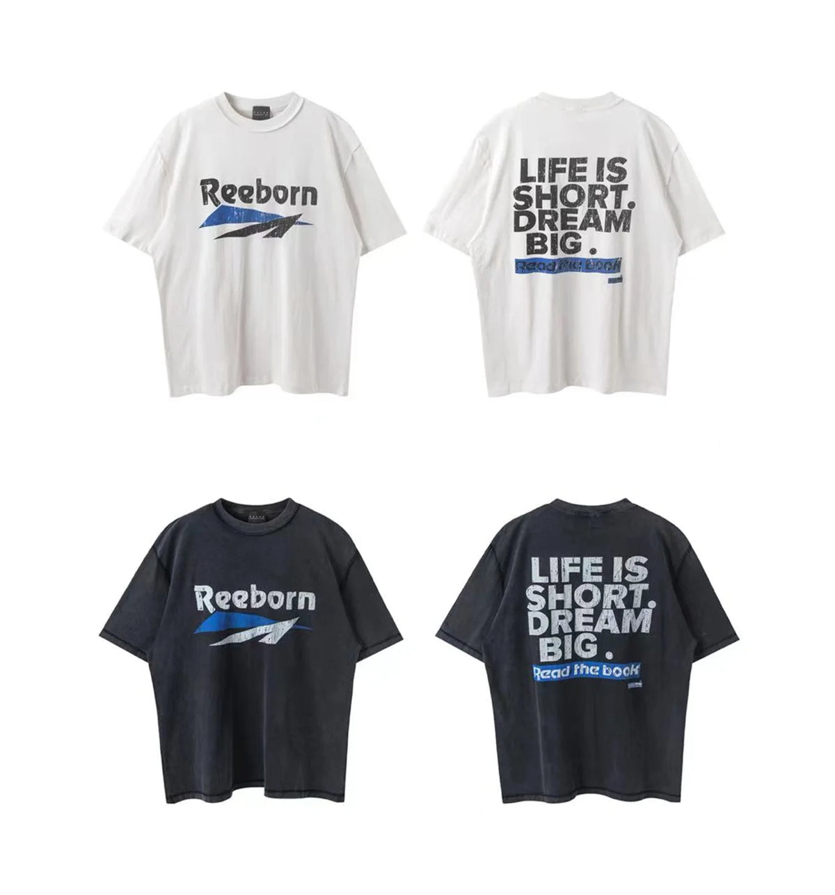 2024 New FP Vintage Retro Letter Reeborn Printing High-Street Distressed Casual Tops T-Shirt Street King Limited