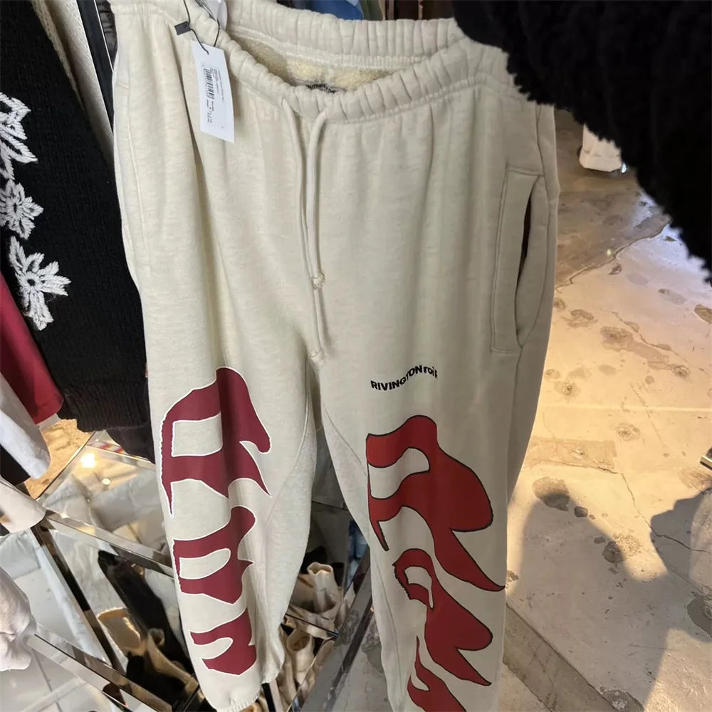 RRR123 24FW Sunshine Wash Brown Flower Grey Loose Drawstring Feet Guard Pants Street King Limited