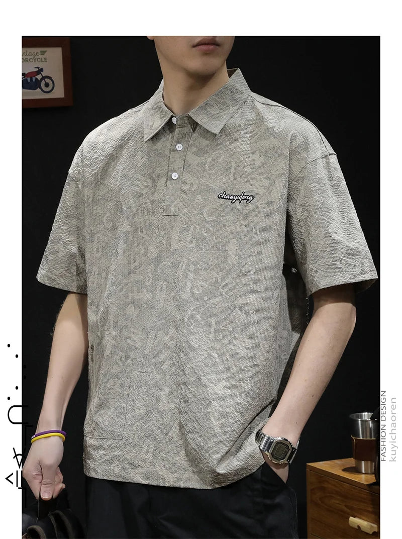 Streetwear Summer Full Letter Printed Polo Shirt For Men New Lapel Button Tee Sh Summer Full Letter Printed Polo Shirt For Men 2024 New Lapel Button Tee Shirts Oversized Short Sleeve Y2K Streetwear T Shirt Fashion Sweater Jacket With Graphic Design For Men