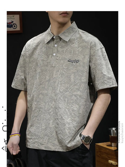 Streetwear Summer Full Letter Printed Polo Shirt For Men New Lapel Button Tee Sh Summer Full Letter Printed Polo Shirt For Men 2024 New Lapel Button Tee Shirts Oversized Short Sleeve Y2K Streetwear T Shirt Fashion Sweater Jacket With Graphic Design For Men