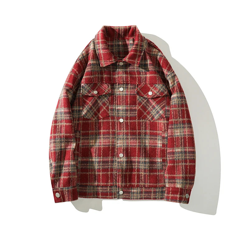 american retro red plaid jacket england style couple shirt jackets autumn new unisex coat three dimensional pockets design unique default style 5743