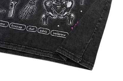 Fashion Distressed Washed T-shirt Harajuku Skull Skeleton Printed Unisex Hip Hop Tees Y2K Loose Mens Casual Cotton Tops T-shirts Street King Limited