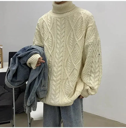 Retro turtleneck sweater for men in autumn and winter loose and versatile high street sweater trendy brand ins casual jacket top Street King Limited