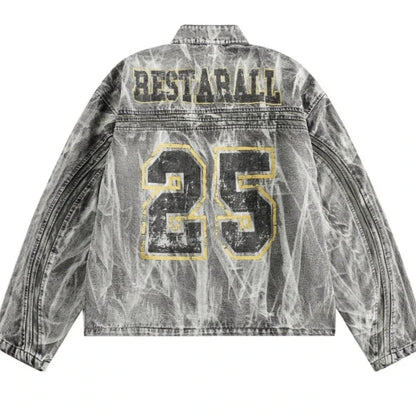 autumn high street washed denim jacket mens vintage graffiti printing stand collar motorcycle coats patchwork punk cowboy tops denim street jeans