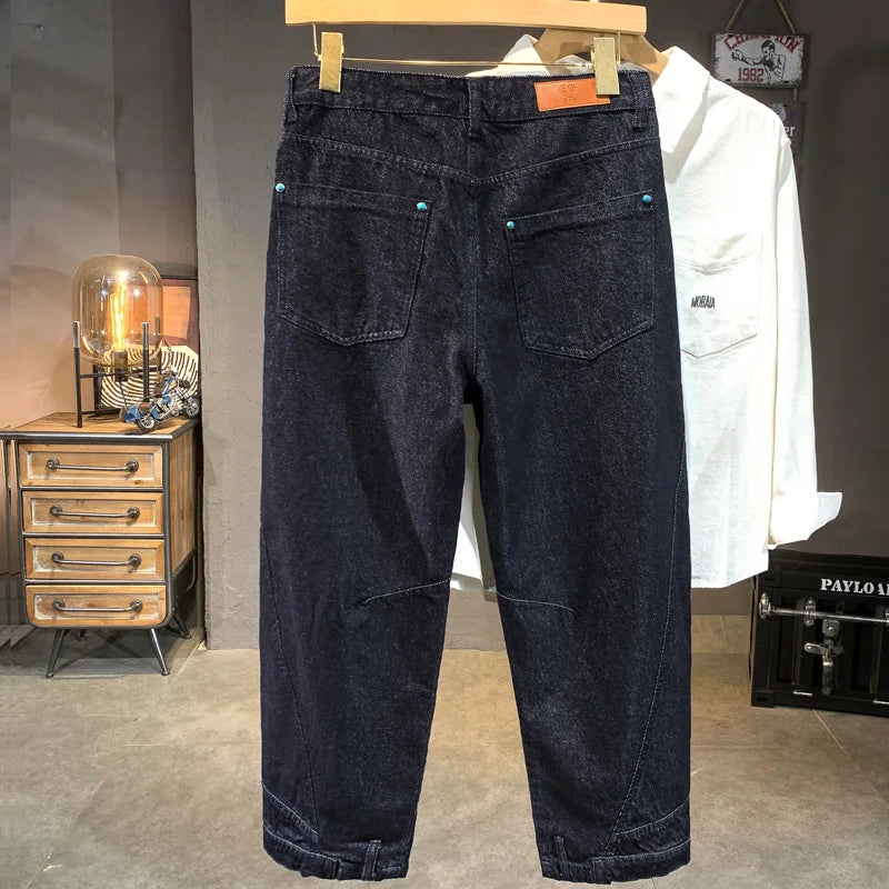 men denim streetwear fashion brand hip hop loose casual wide leg cargo harem jeans pant cityboy y2k baggy jeans trousers unique cargo style 1783