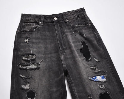 frayed hole washed pantalones hombre baggy jeans mens straight hip hop casual ropa y2k denim pants oversized cargo trousers unique cargo style 108