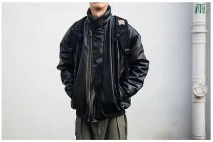 japanese street motorcycle set men thickened stand collar hip hop leather jacket harajuku casual pants 2 pcs bomber suit 2023 unique default style 4348